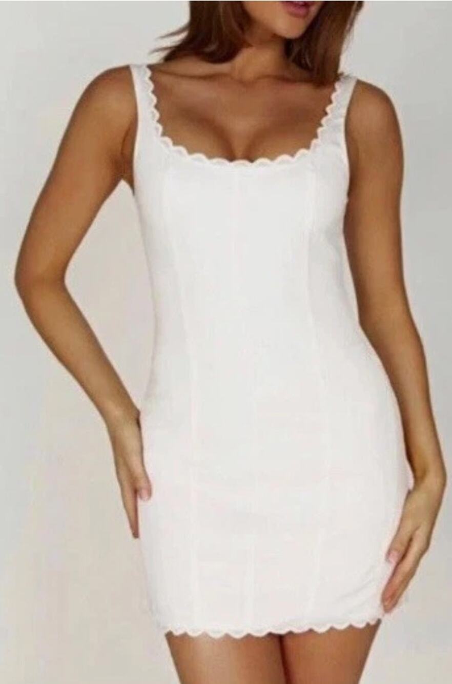 Meshki Women's Cotton Corset Mini Dress Linen White Size Large NEW With Tags